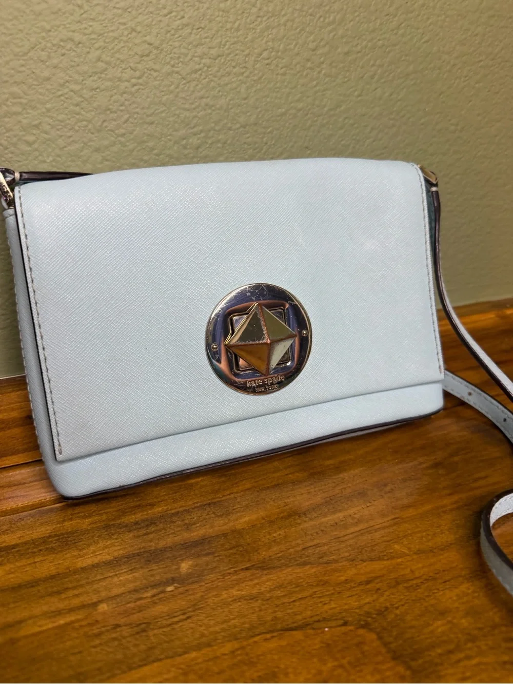 kate spade Light Blue Crossbody Bag with Gold Medallion
